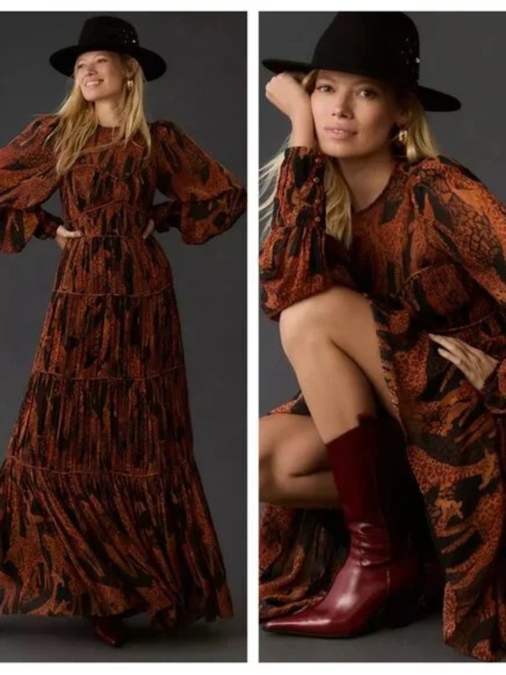 Farm Rio giraffe puff sleeve tiered maxi dress